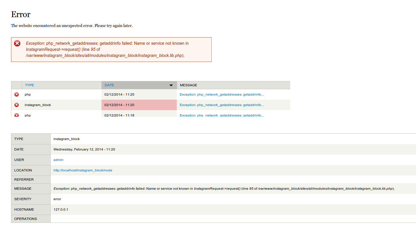 error handling for exception